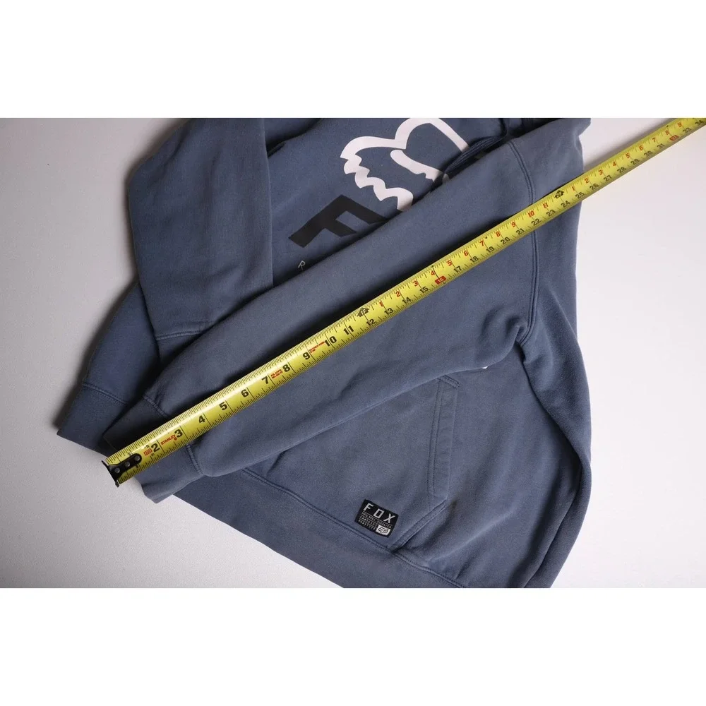 Fox Racing Mens Large Blue Gray Graphic Logo Pullover Hoodie Sweatshirt